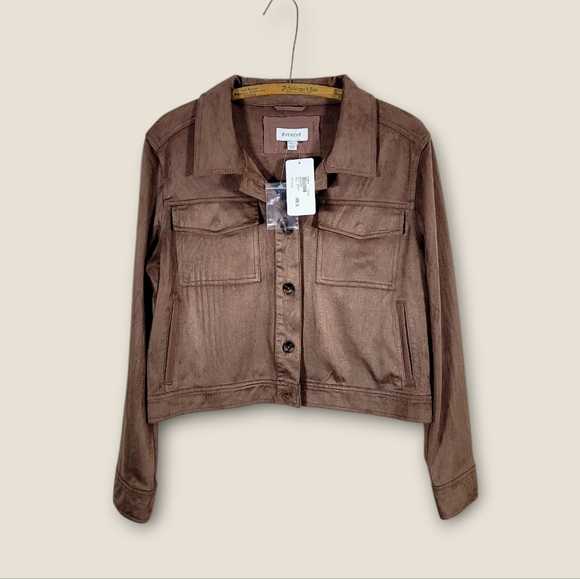 NWT EVEREVE Romy Jacket Faux Suede Cropped Chestnut Brown Medium NEW - Picture 11 of 12